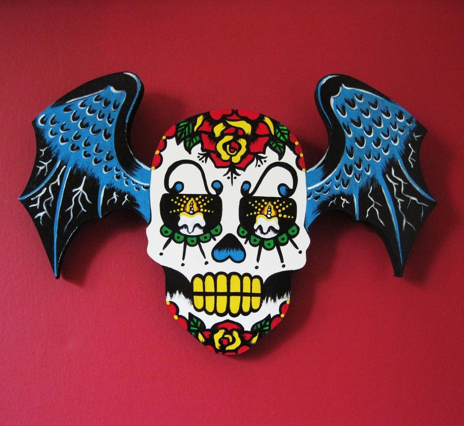 Day of the Dead WINGED SUGAR SKULL Wall Hanging