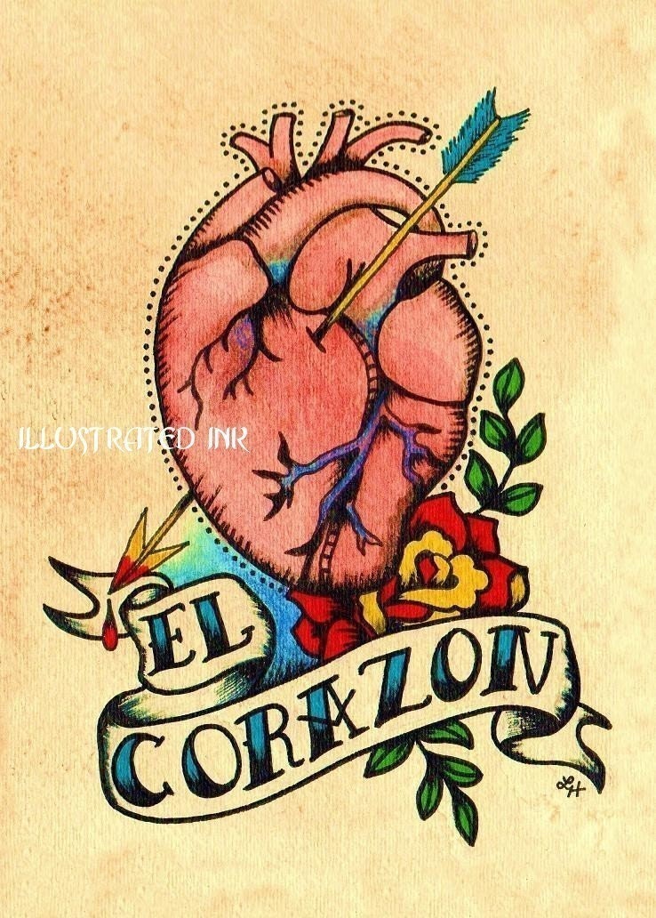 Old School Tattoo Art Print Loteria LA MANO & El CORAZON 5 x 7 Set