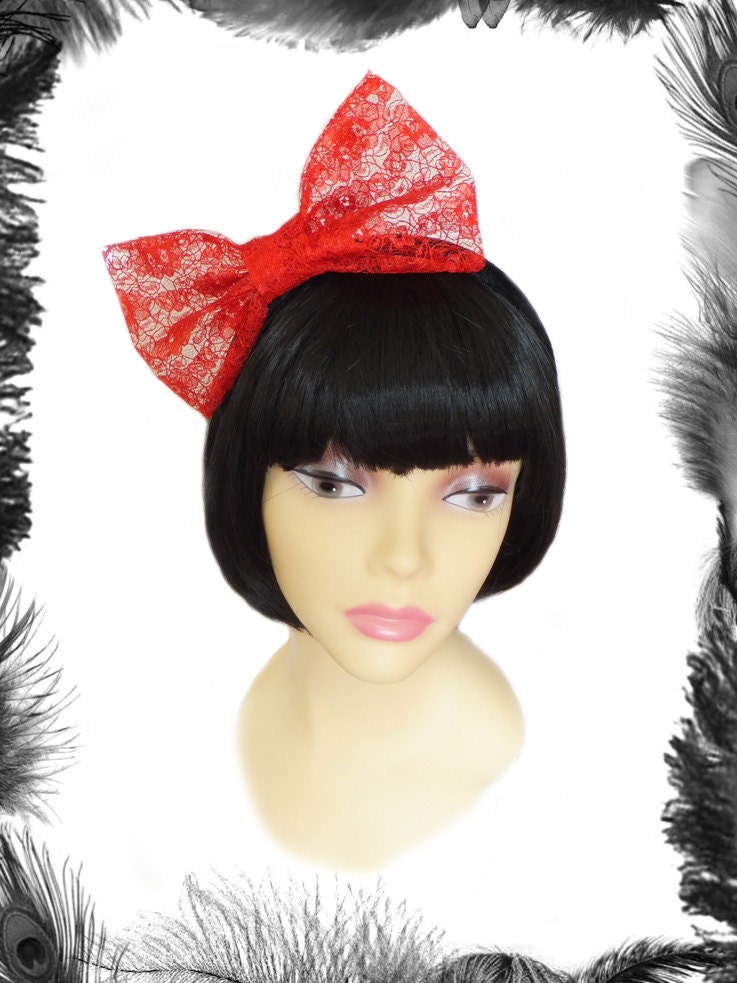 Lace Big Hair Bow, available in black, red, white, purple or burgundy