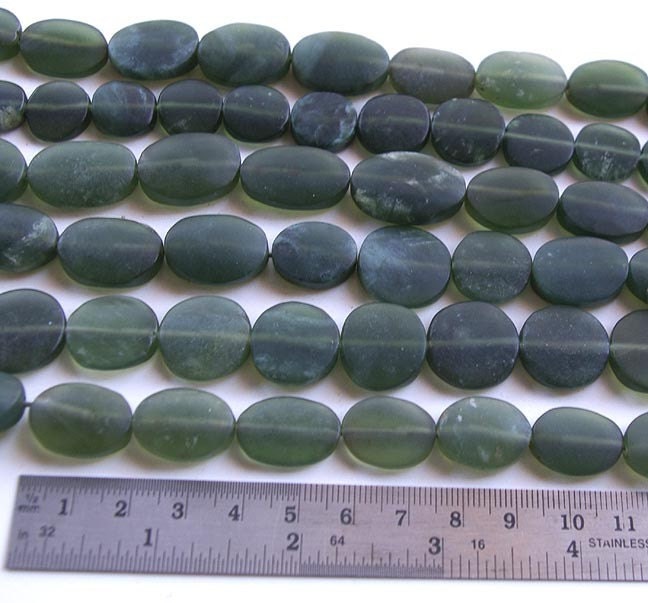 Jade Beads, Flat Oval Strand, Natural and Handcut
