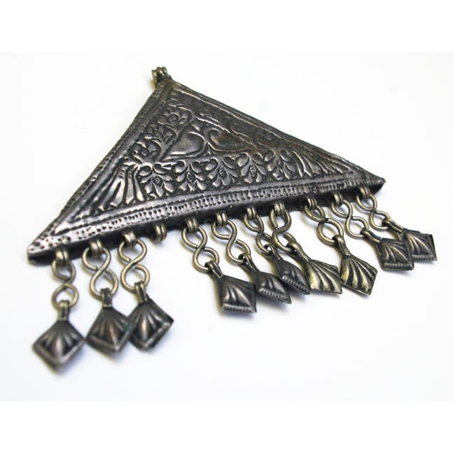Vintage Baluchi Pendant: Afghanistan, Taweez Triangle with Dangles, 58
