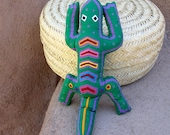 SALE - Herbal Mola Lizard - Cross Cultural Kuna Indian Fabric Folk Art