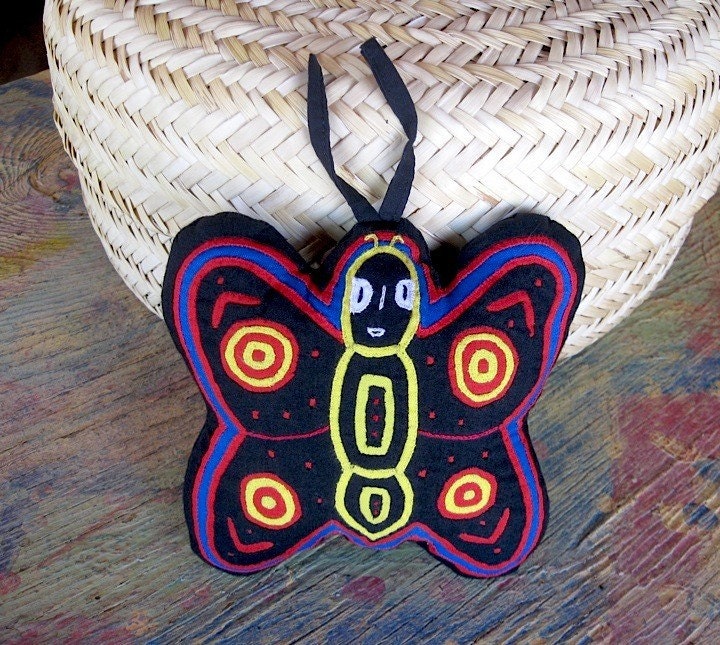 Herbal Mola Applique Butterfly - SALE- Lavender Filled, Hand Stitched Kuna Indian Mola