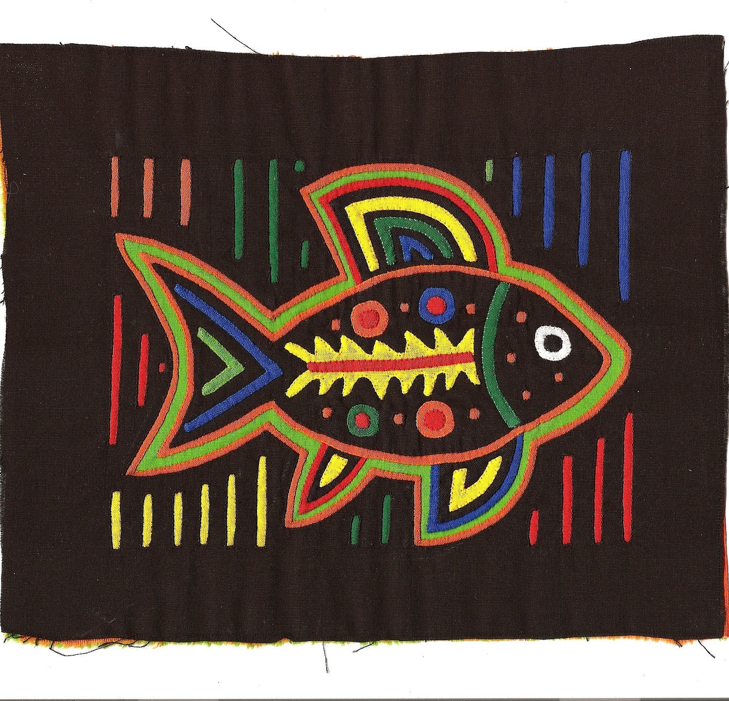 Museum Quality Spirit Fish - Stellar Kuna Indian Reverse Applique MOLA