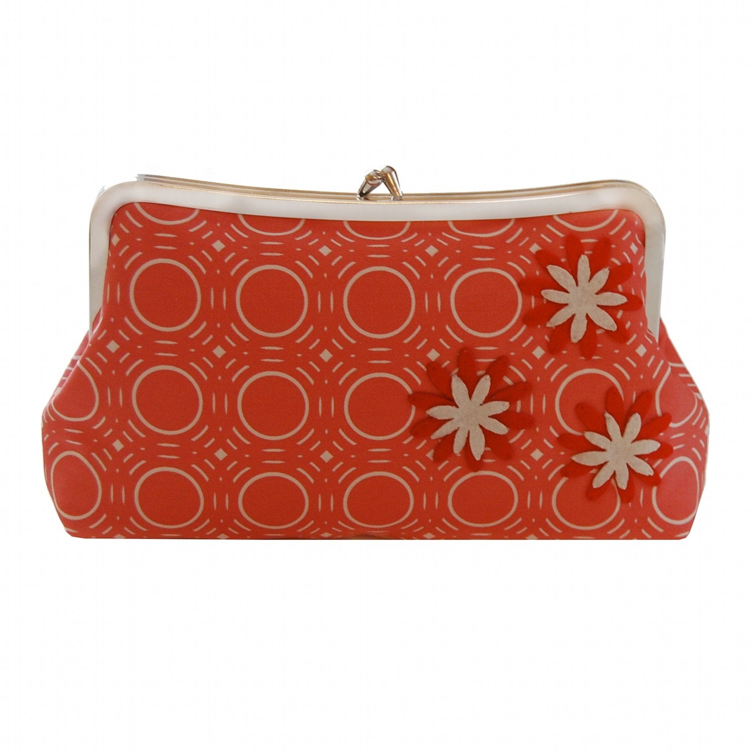 Mod red clutch purse with flower applique