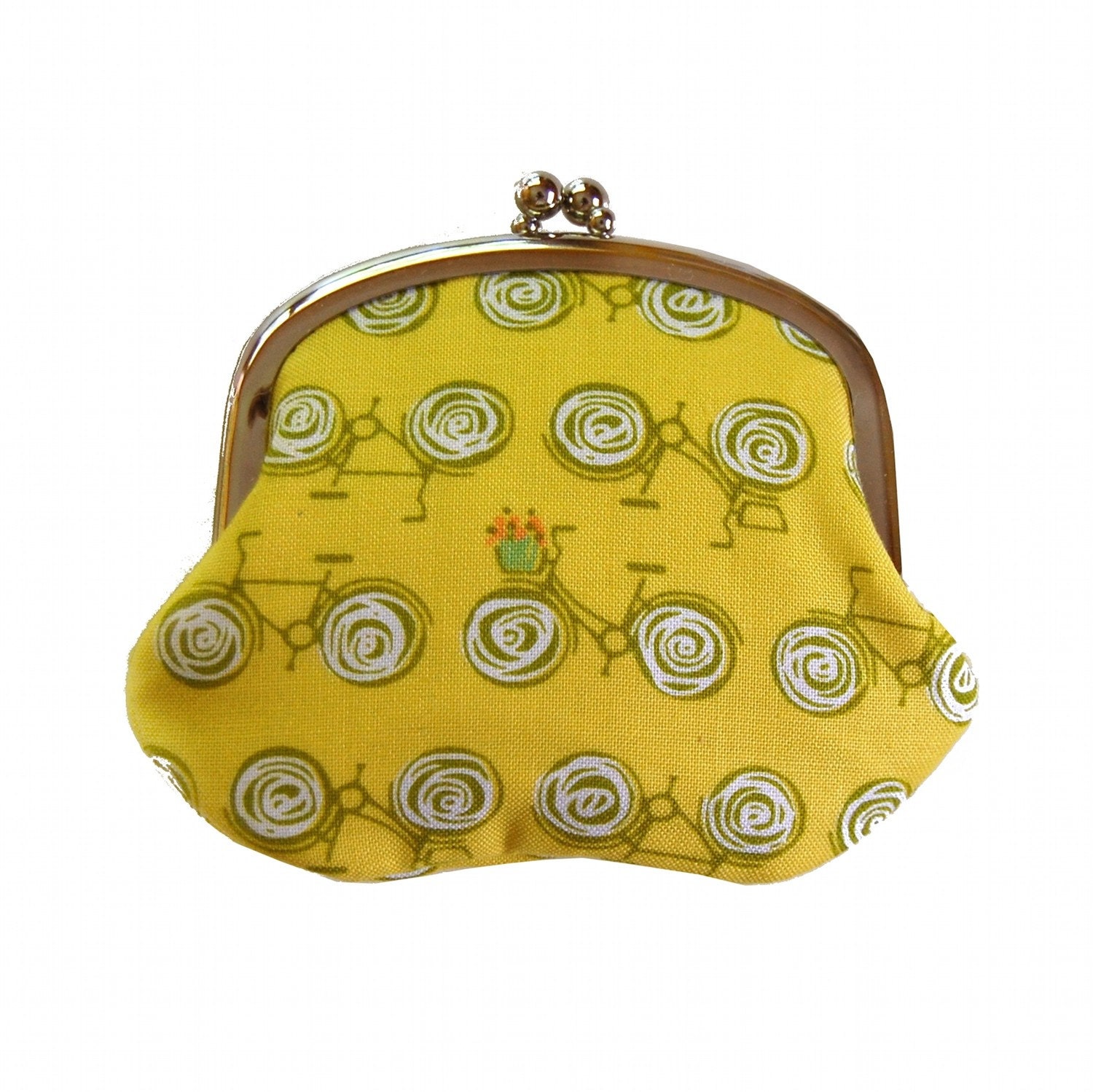 Coin purse with bicycles on chartreuse