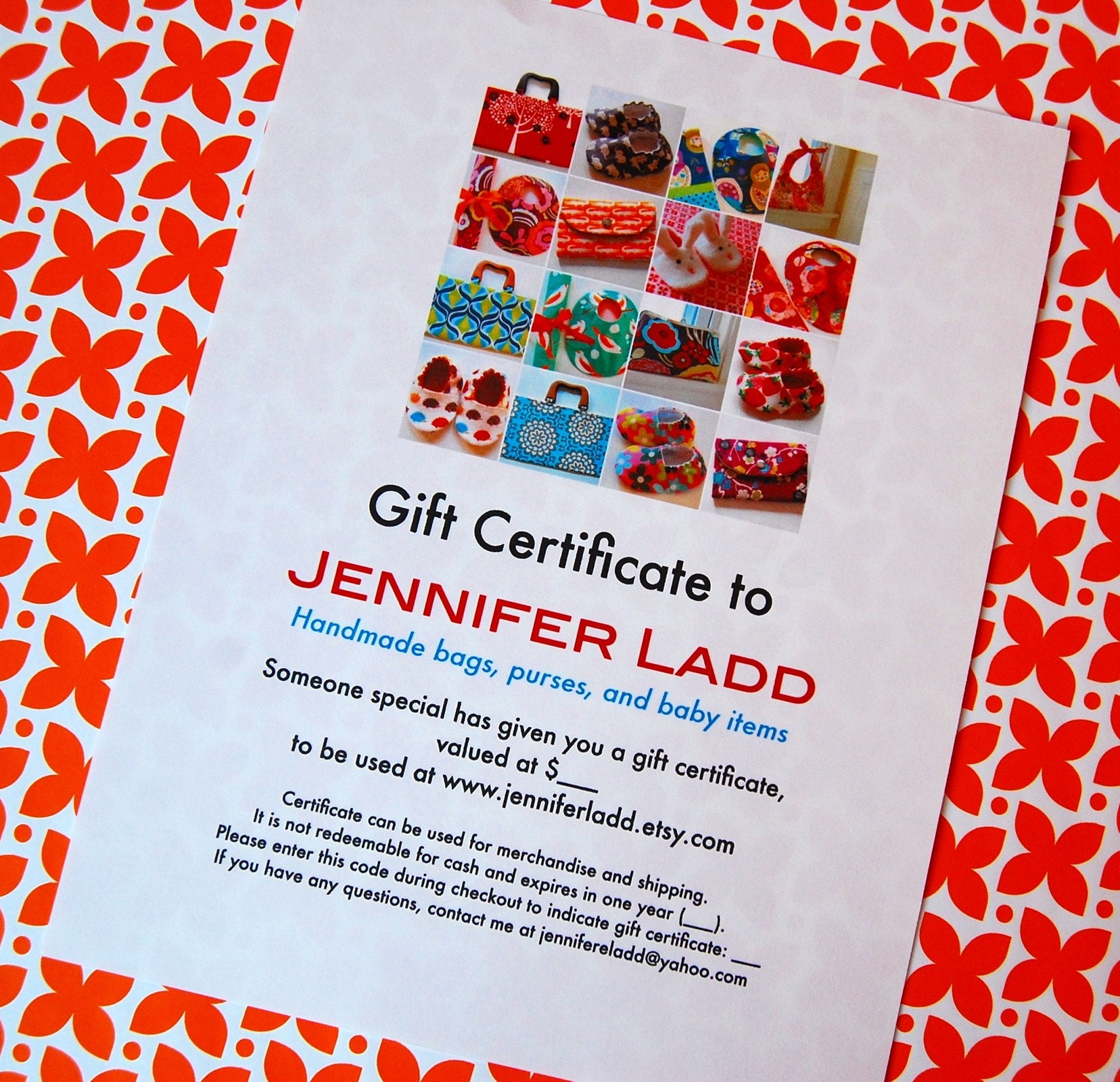 40 dollar gift certificate to Jennifer Ladd's shop