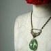 Lamplighter Necklace - repurposed vintage scrollwork pendant with large green chandelier drop on bronze necklace - Free Shipping to USA