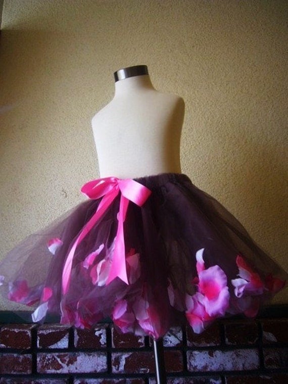 Brown and Pink Petal filled tutu skirt for Newborn and toddler girls, Petal filled tutu skirt for ballet