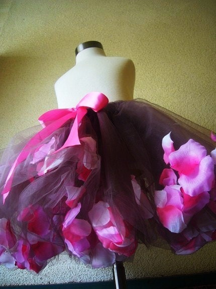 Brown and Pink Petal filled tutu skirt for Newborn and toddler girls, Petal filled tutu skirt for ballet