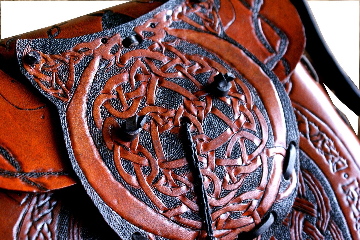 The Lohikaarme Leather Handbag-  Dragons Fire Snake Leather Pattern and Tooled leather Celtic Knotwork