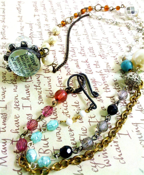 RESERVED FOR SHREANY Gypsy Assemblage Necklace With Soldered Glass Bauble Charm - Believe