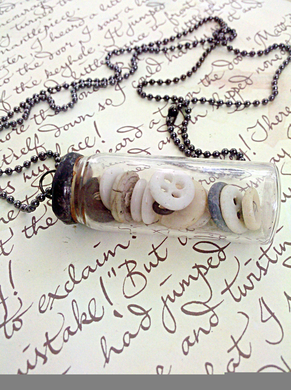 Antique Baby Button Soldered Glass Vial Necklace