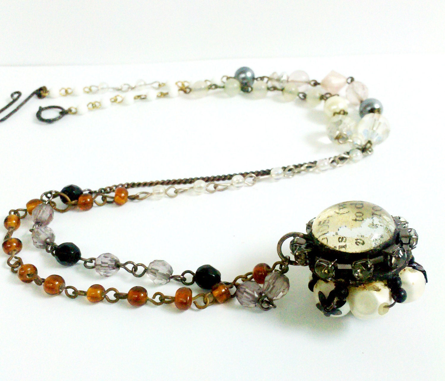 Bohemian Style Necklace,Vintage Bead Chain Assemblage, Gypsy Style Necklace, Boho Jewelry, Soldered Bauble Necklace, Wish