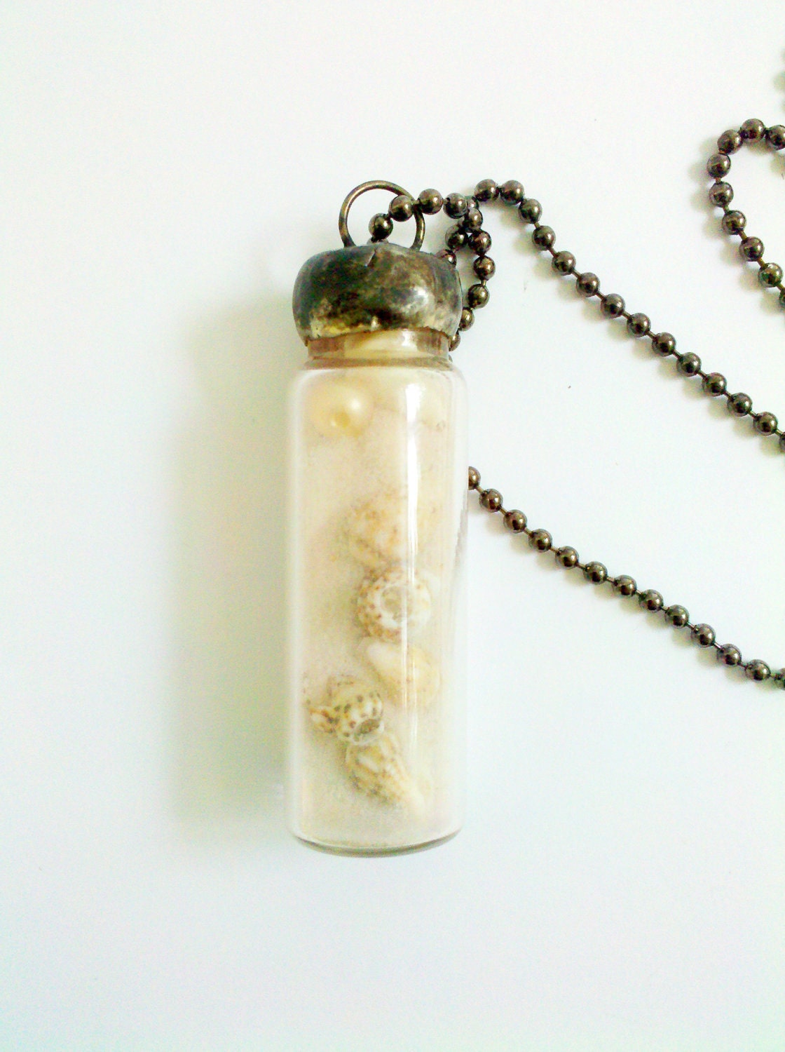 Sand and Shells Necklace, Soldered Vial Pendant, Seashells and Sand Zen Necklace, The Beach Necklace, Soothing Beach Charm
