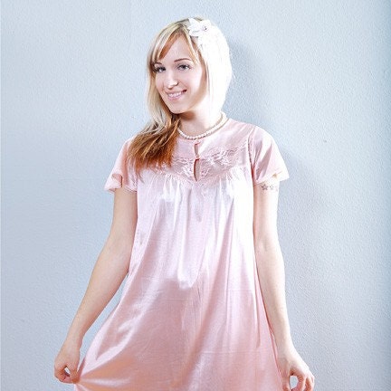 Vintage Peach Nightie Lace Dress 1960s