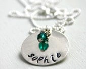 Name necklace with birthstone bead - Personalized necklace - hand stamped jewelry