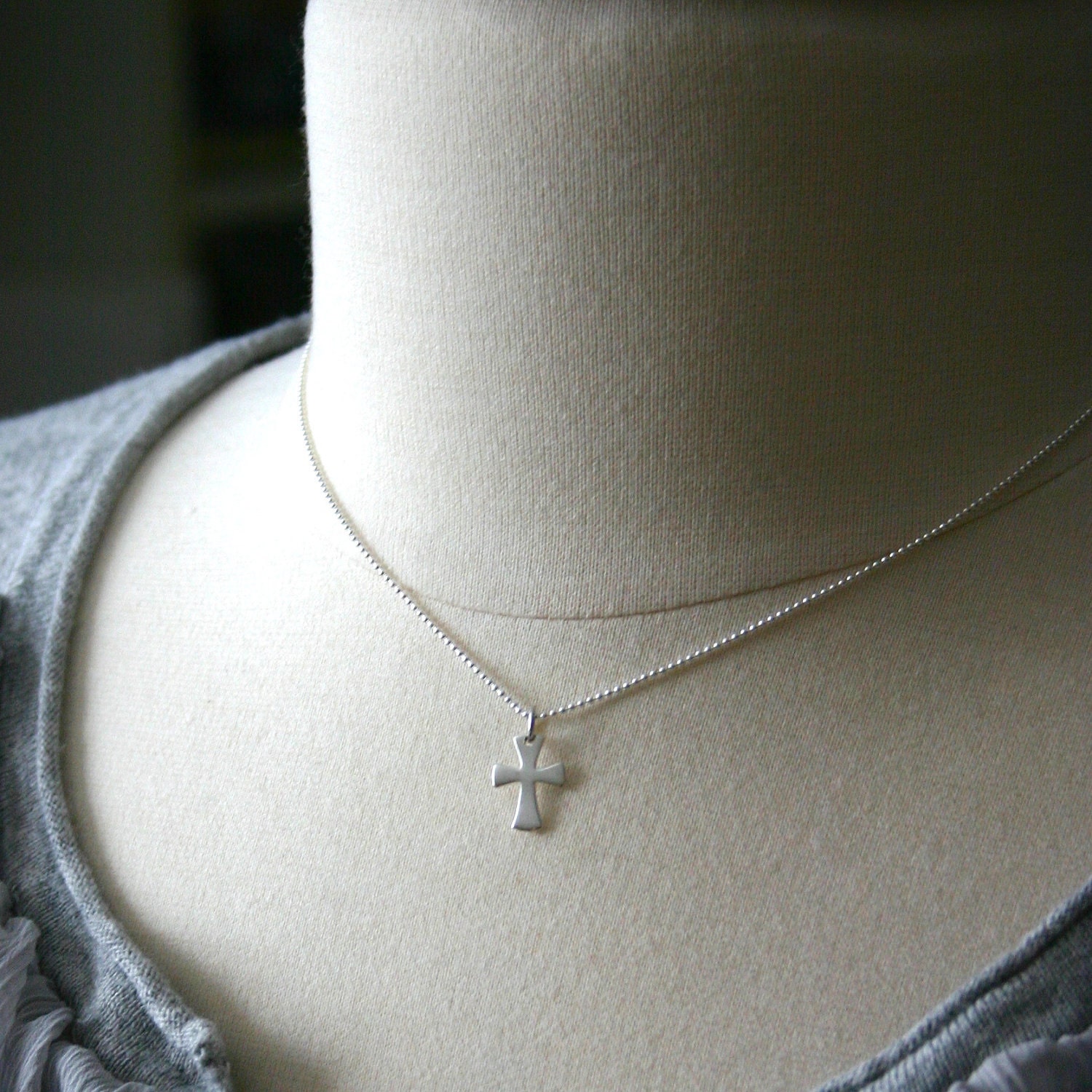 Sterling silver cross charm necklace - simple silver jewelry