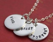 Kind Smart Important - Hand stamped jewelry - Personalized three charm necklace