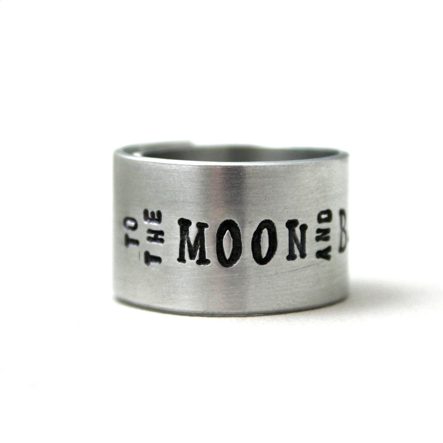 WIDE Silver hand stamped wrap ring - To The Moon and Back