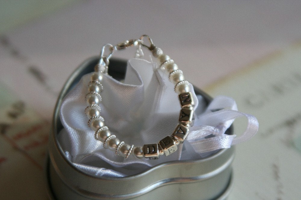 Child's Pearl Bracelet. princess and heirloom qualities with personalization and charm