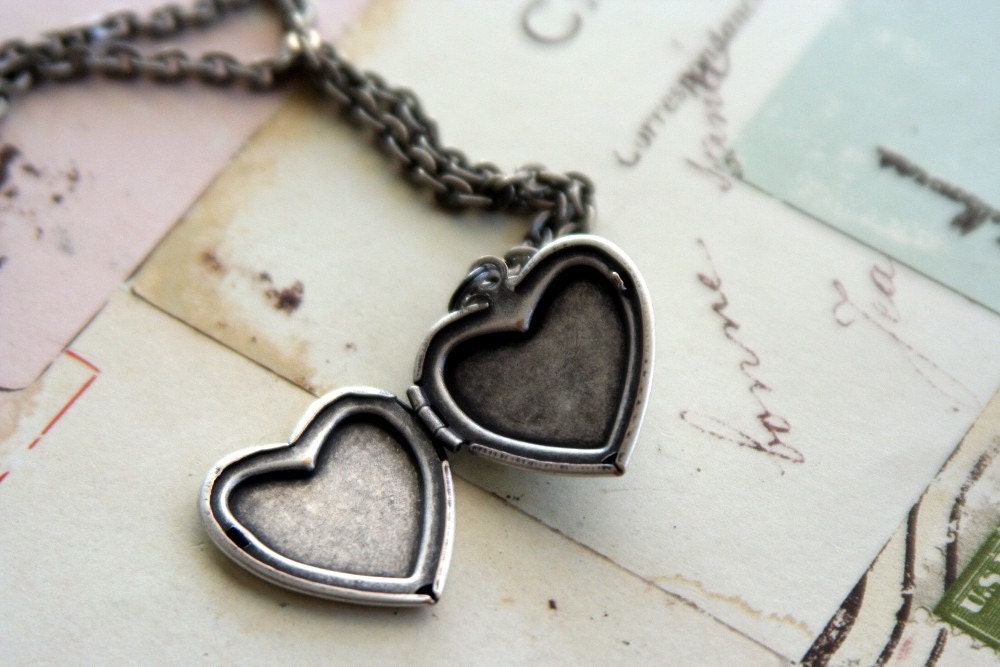 army. heart locket necklace. silver ox