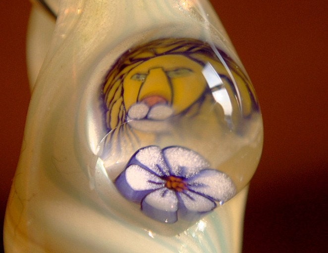 STOP and Smell the Flowers LION Lampwork Focal Twist Pendant  HLH Glass Art Borosilicate Bead Made with Love