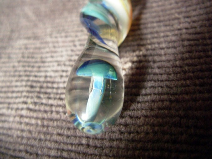 Glass SHROOM Necklace Mushroom Lampwork Pendant with a Twist made from pyrex boro glass Unique bead with Exotic Blue