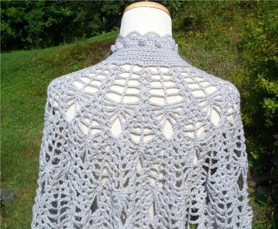Crocheted Cape in Light Grey - Original Lace Design by Fuzzy Lumpkin