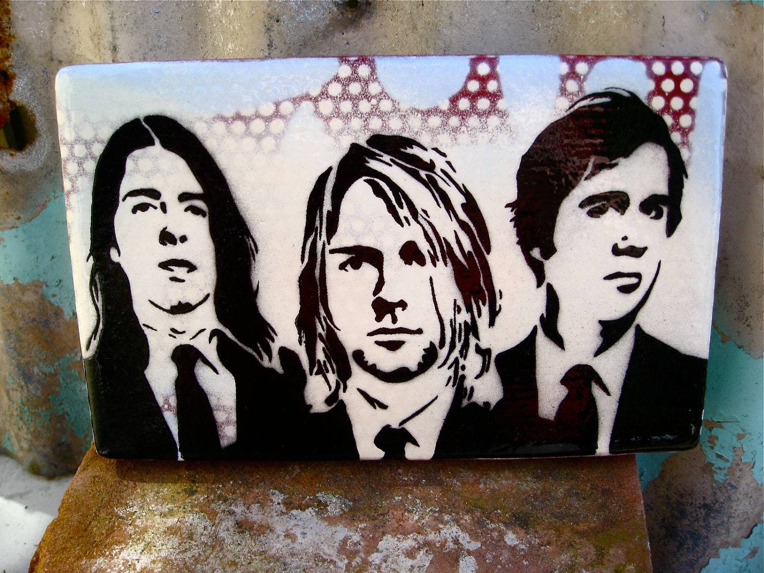 Nirvana ...Original Painting Graffiti Style Pop Art on Handmade Wood Canvas