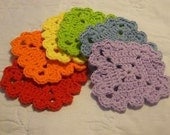 Lot Of Six Square Rainbow Colored Crocheted Face Scrubbies