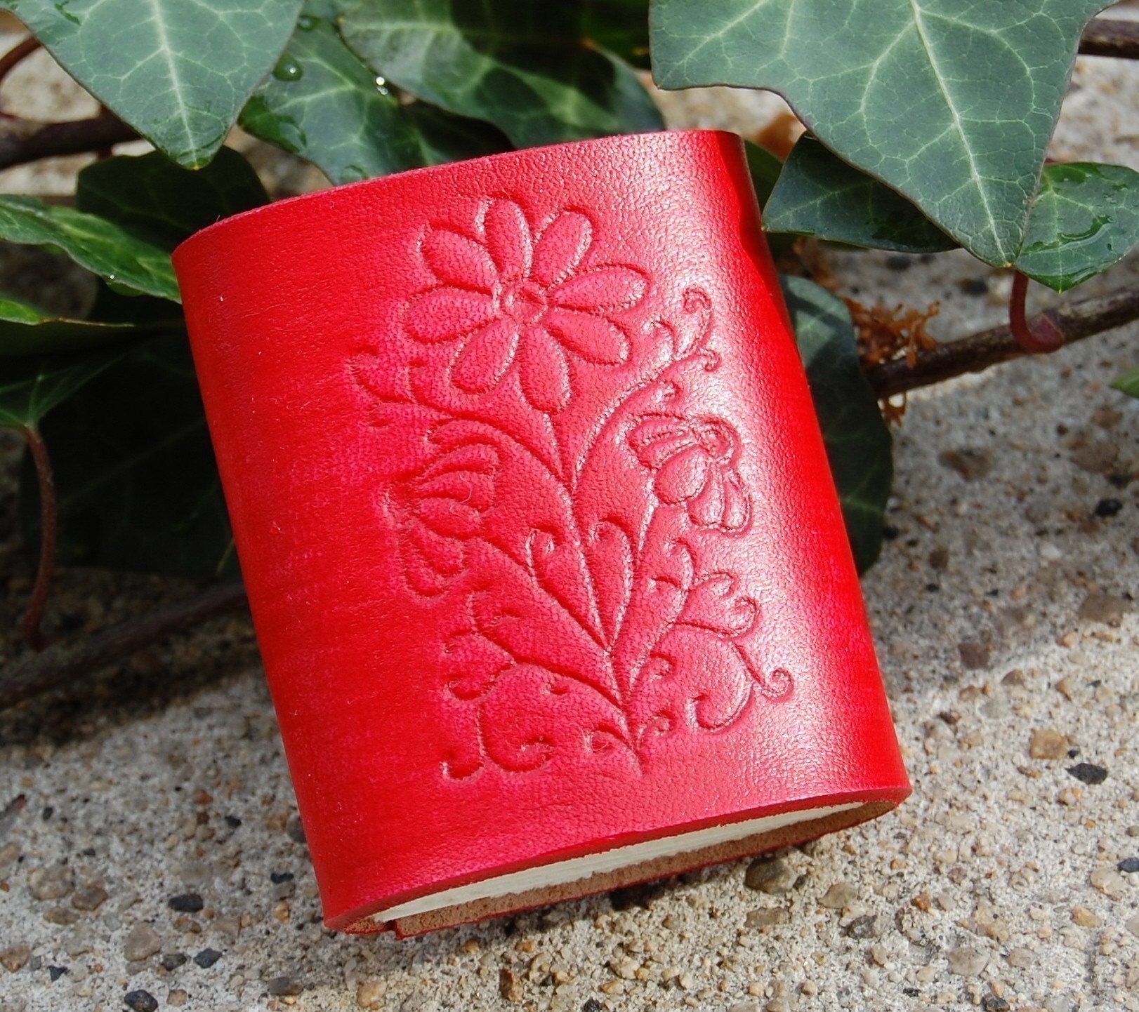 Leather Journal Book, Mini, Poppy Red Daisies