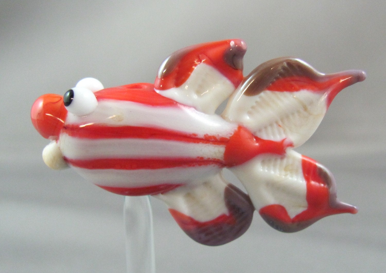 Lampwork Glass Fish Bead Striped Creamsicle Orange and Ivory Focal Animal SRA