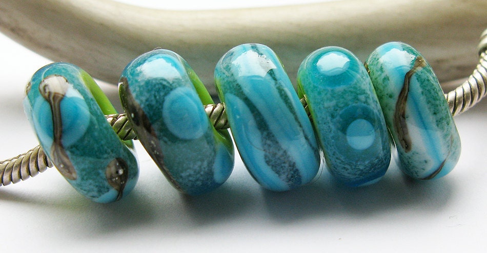 Lampwork Glass Charm Beads - tropical pandora set large hole focals - Handmade Glass Bead Set from Ellen Dooley SRA (5)