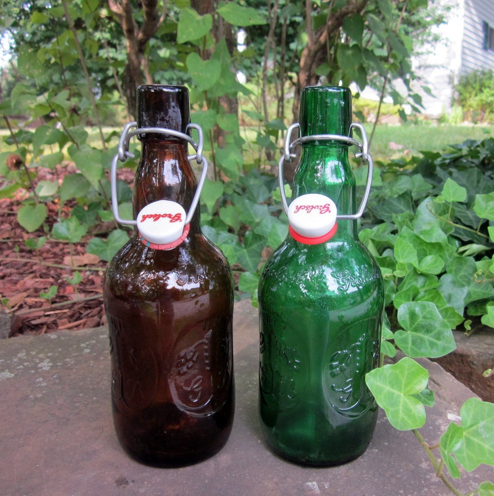Two Vintage Glass Beer Bottles - Grolsch of Holland
