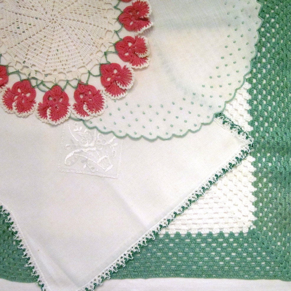 Three Vintage Doilies and Dresser Scarf