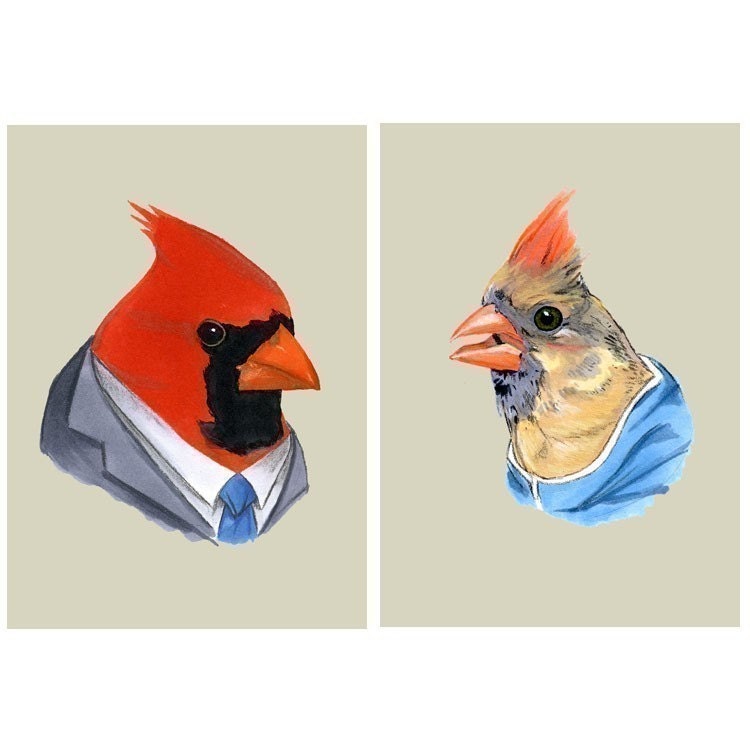 Mr and Mrs Cardinal print set