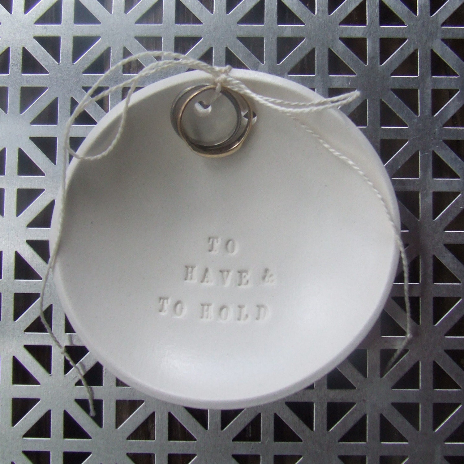 TO HAVE AND TO HOLD ring bowl with tiny text - wedding or commitment ceremony