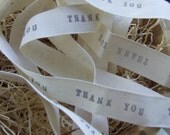 tie it up with text - THANK YOU - handstamped cotton ribbon