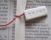 ENJOY set of 6 tiny text tiles - porcelain charms tags pendants