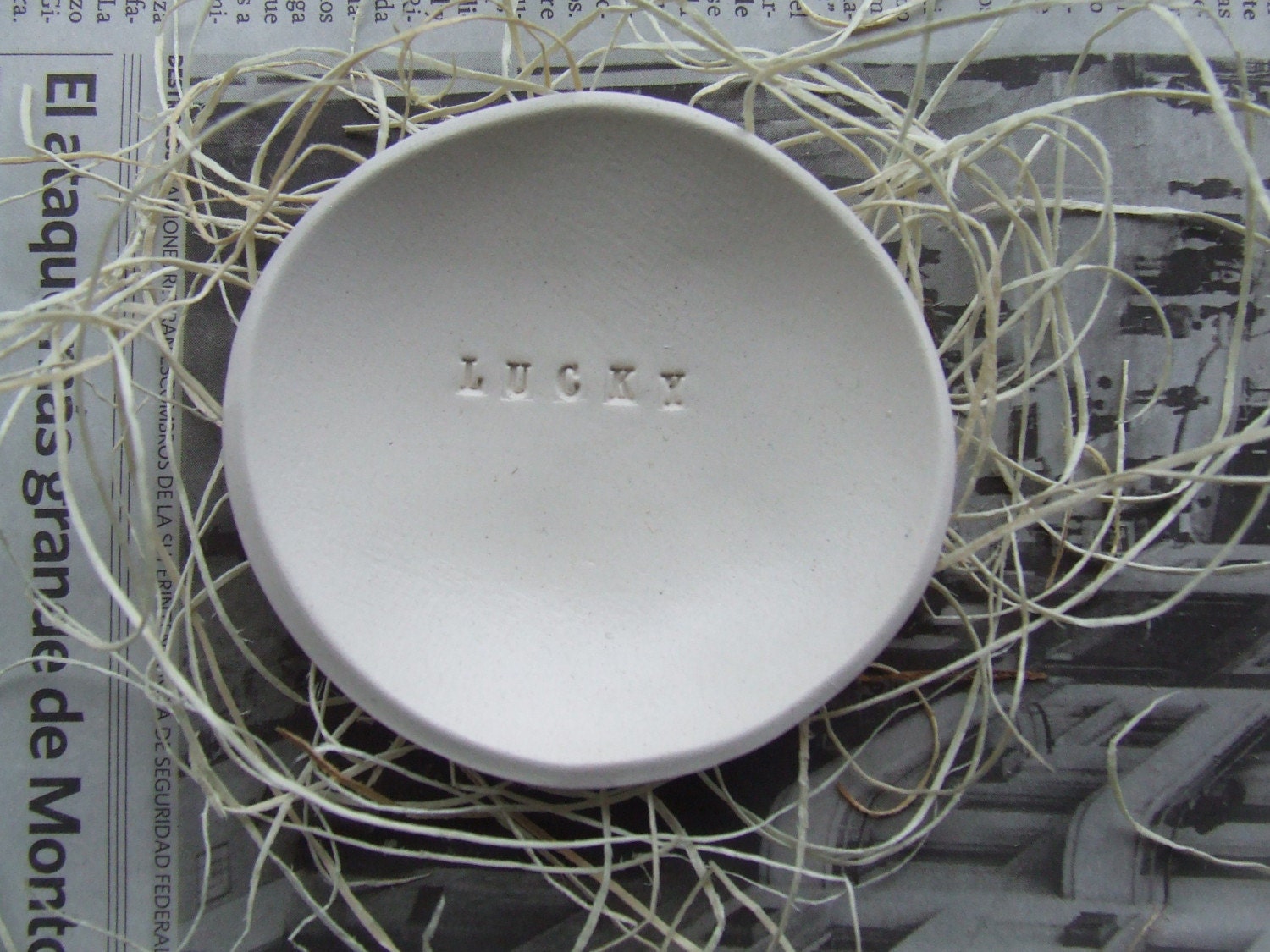 catch-all dish LUCKY tiny text bowl by Paloma's Nest