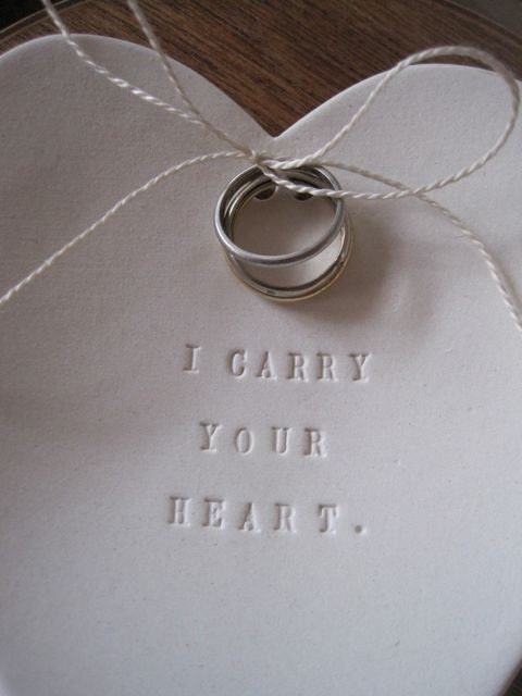 I CARRY YOUR HEART heart shaped Ring Bearer Bowl (tm) for wedding or commitment ceremony from Paloma's Nest