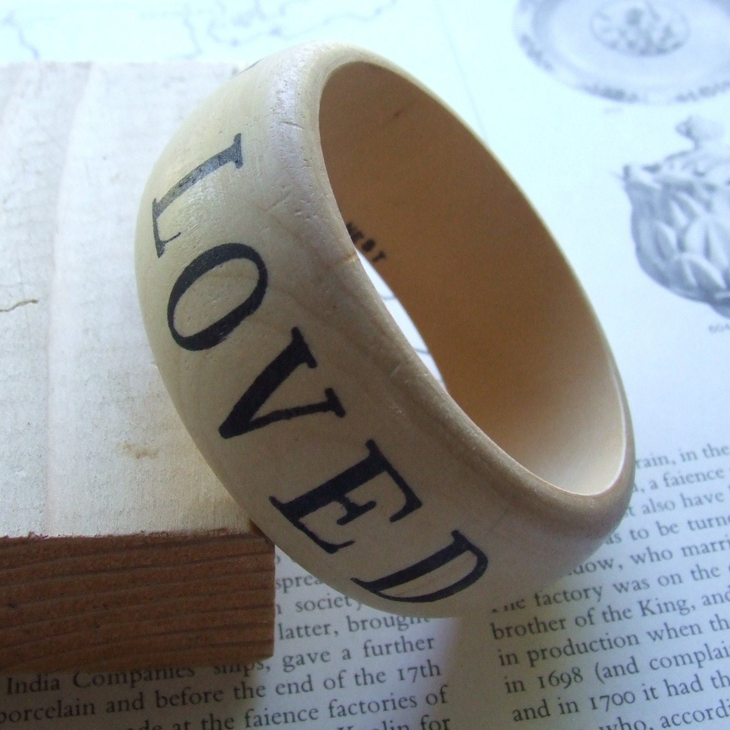 wooden bangle bracelet- YOU ARE LOVED -words on your wrist- with stamped text by Paloma's Nest