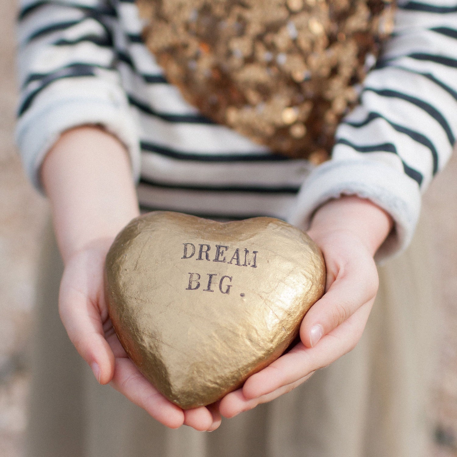 CUSTOM heart of gold- papier mache sculpture with your personalized words by Paloma's Nest