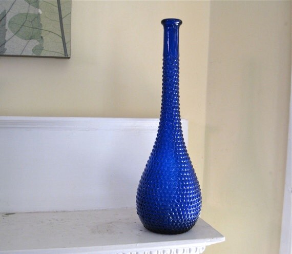 Cobalt Blue Glass Tall Bottle Vase by Fishlegs on Etsy