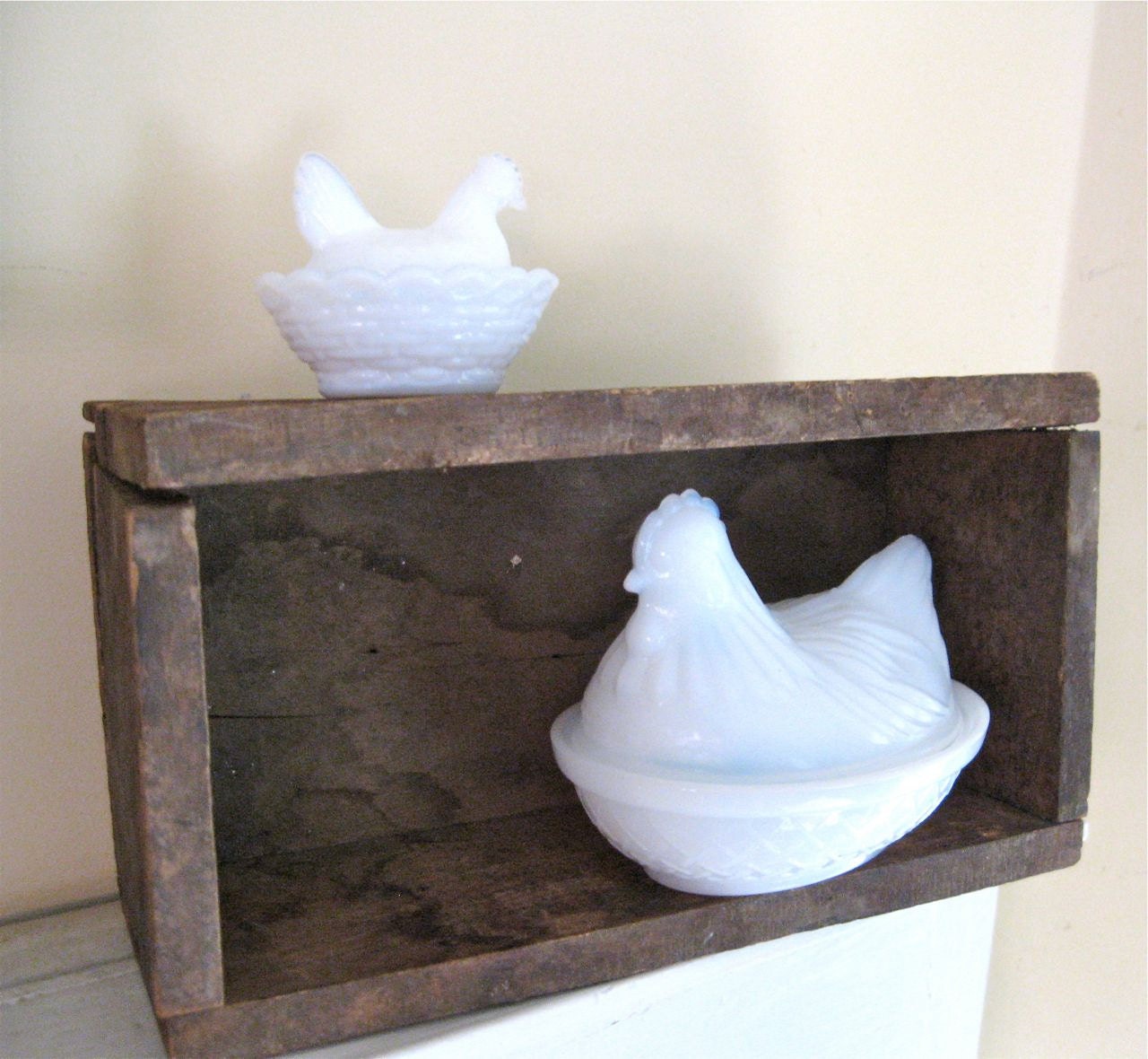Vintage Milk Glass Hen Dishes - Set of 2