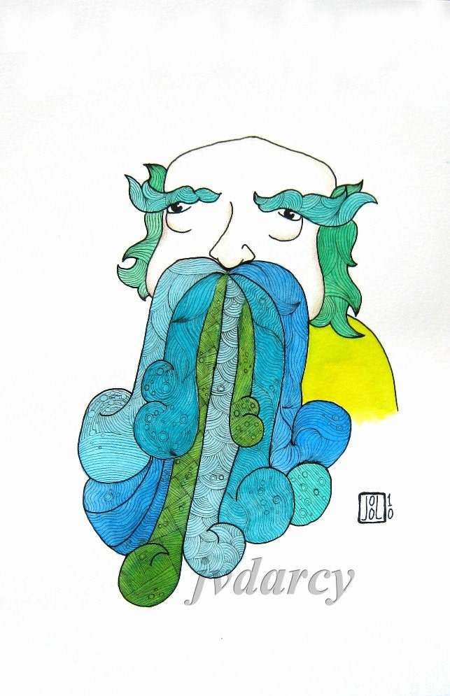Moustache Mustache Man Print of Pen and Ink Drawing 6 x 9