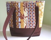 Quilted Tote in Brown, Blue, and Gold