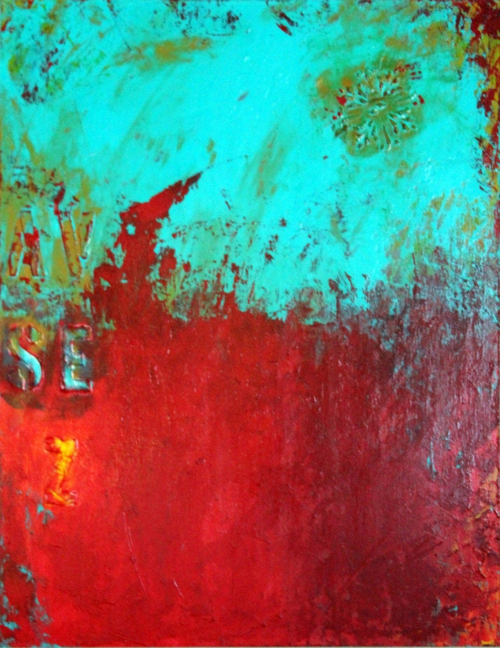 Heart on Fire - Abstract Mixed Media Painting on Wood Panel