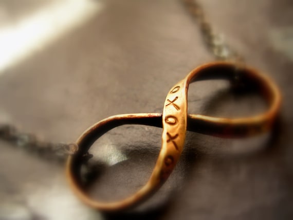 Infinity Necklace xoxo Brass Ribbon Infinity Pendant with Double Oxidized Sterling Silver Chain MADE TO ORDER